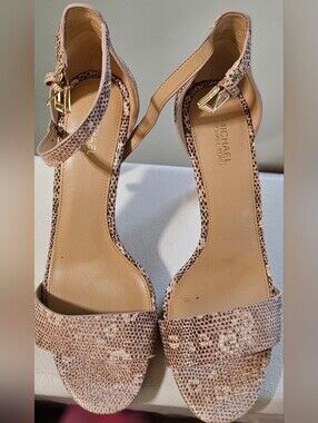 Michael Kors Taupe Snake-Print Ankle Strap Heels